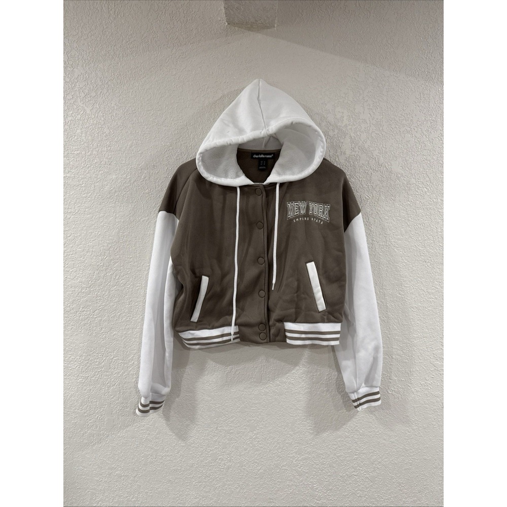 Charlotte Russe Full Zip Cropped Hoodie Women's Size Medium Gray